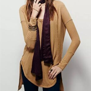 Free People Ventura Thermal Tunic Womens Medium Mustard Yellow Long Sleeve Boho